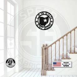 Speed Fabrication State Sign With Last Name - Choose Your State City Skyline