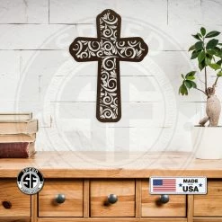 Speed Fabrication Swirl Metal Cross Sign