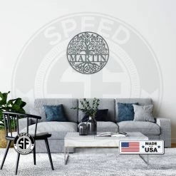 Speed Fabrication Round Tree Monogram Metal Sign