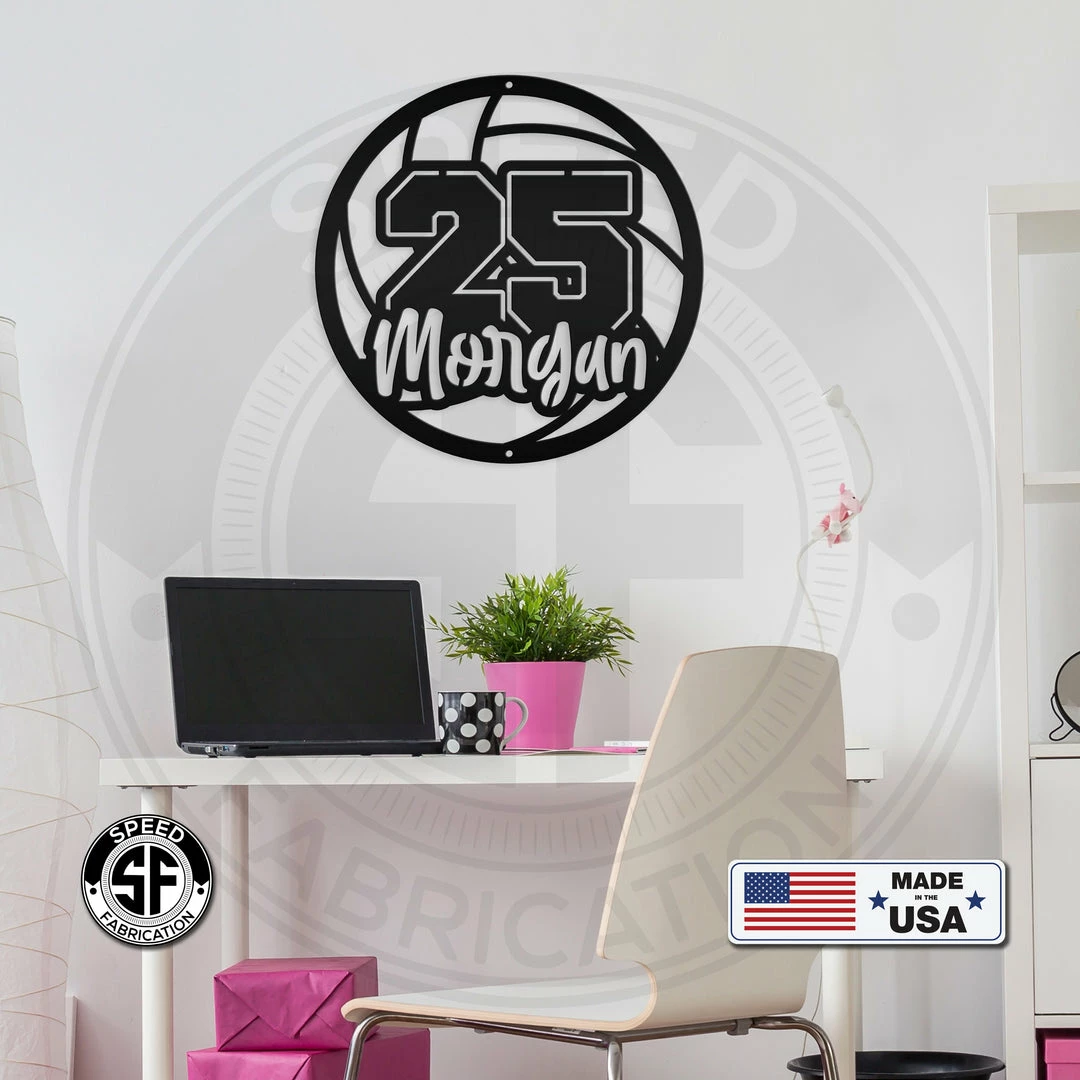 Speed Fabrication Sports Wall Art Personalized Volleyball Name And Number Metal Sign