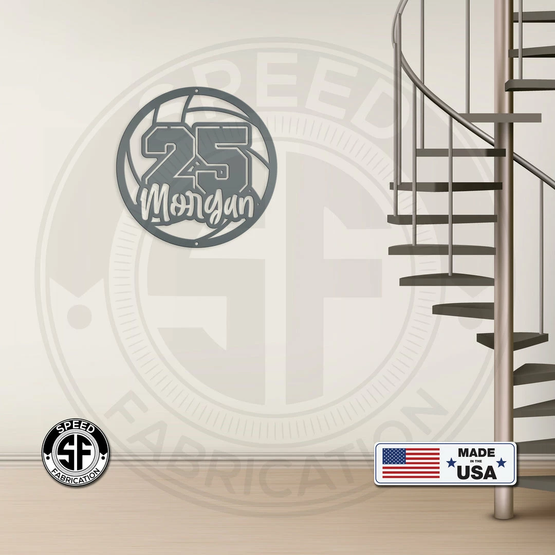 Speed Fabrication Sports Wall Art Personalized Volleyball Name And Number Metal Sign