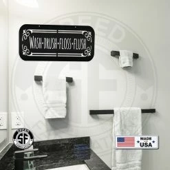 Speed Fabrication Wash Brush Floss Flush Bathroom Metal Sign Bathroom Metal Signs