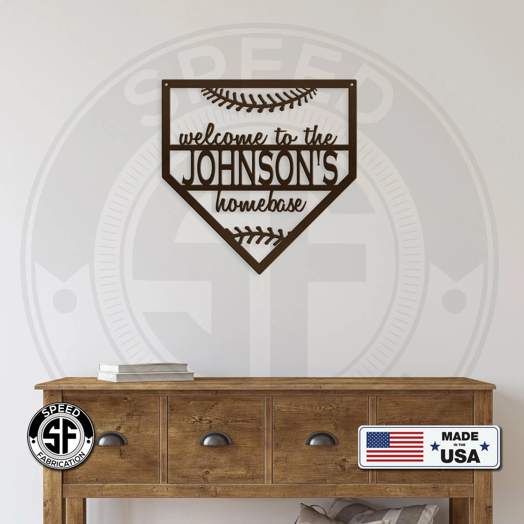 Speed Fabrication Home Decor & Gifts Welcome To Homebase Family Name Sign - Baseball Decor