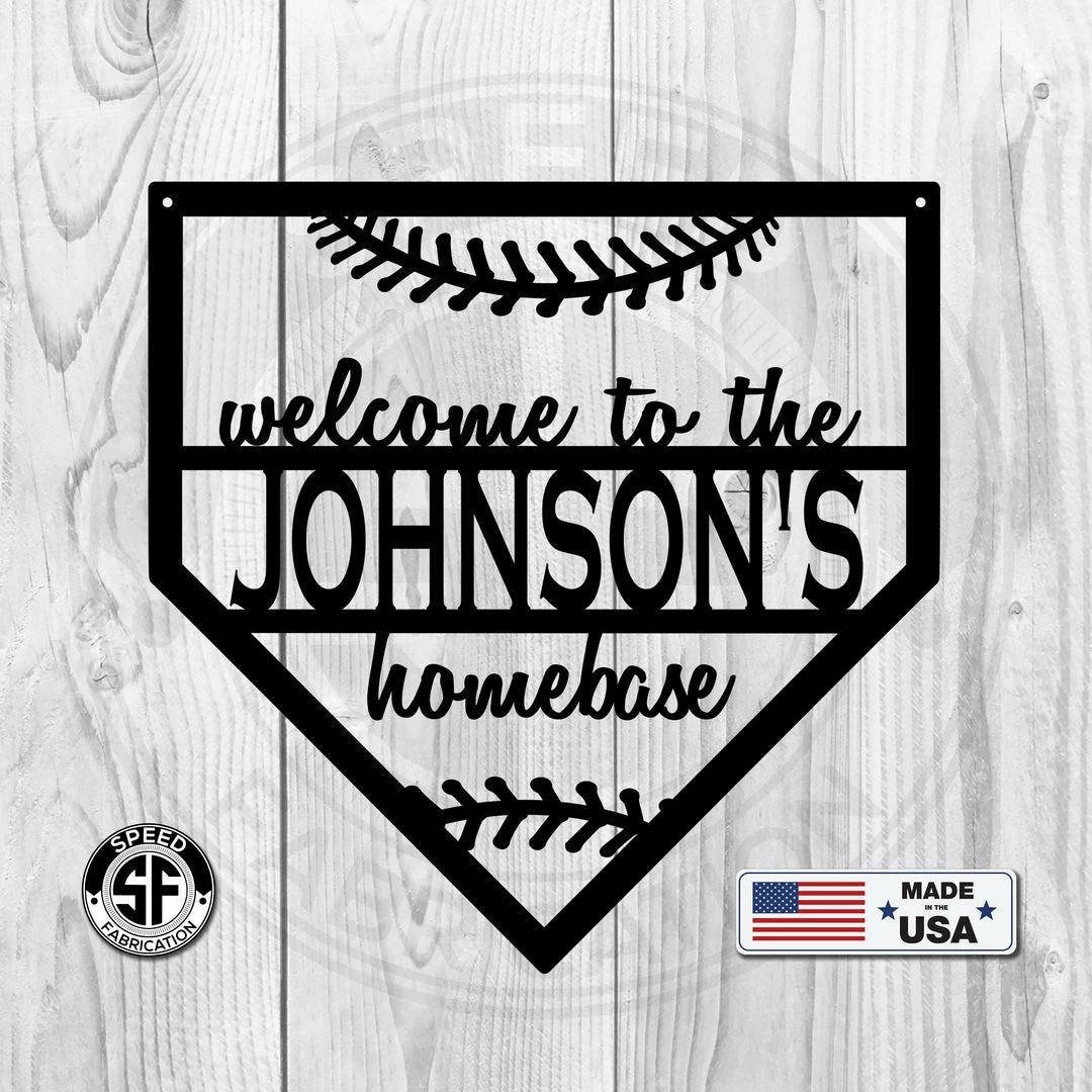 Speed Fabrication Home Decor & Gifts Welcome To Homebase Family Name Sign - Baseball Decor