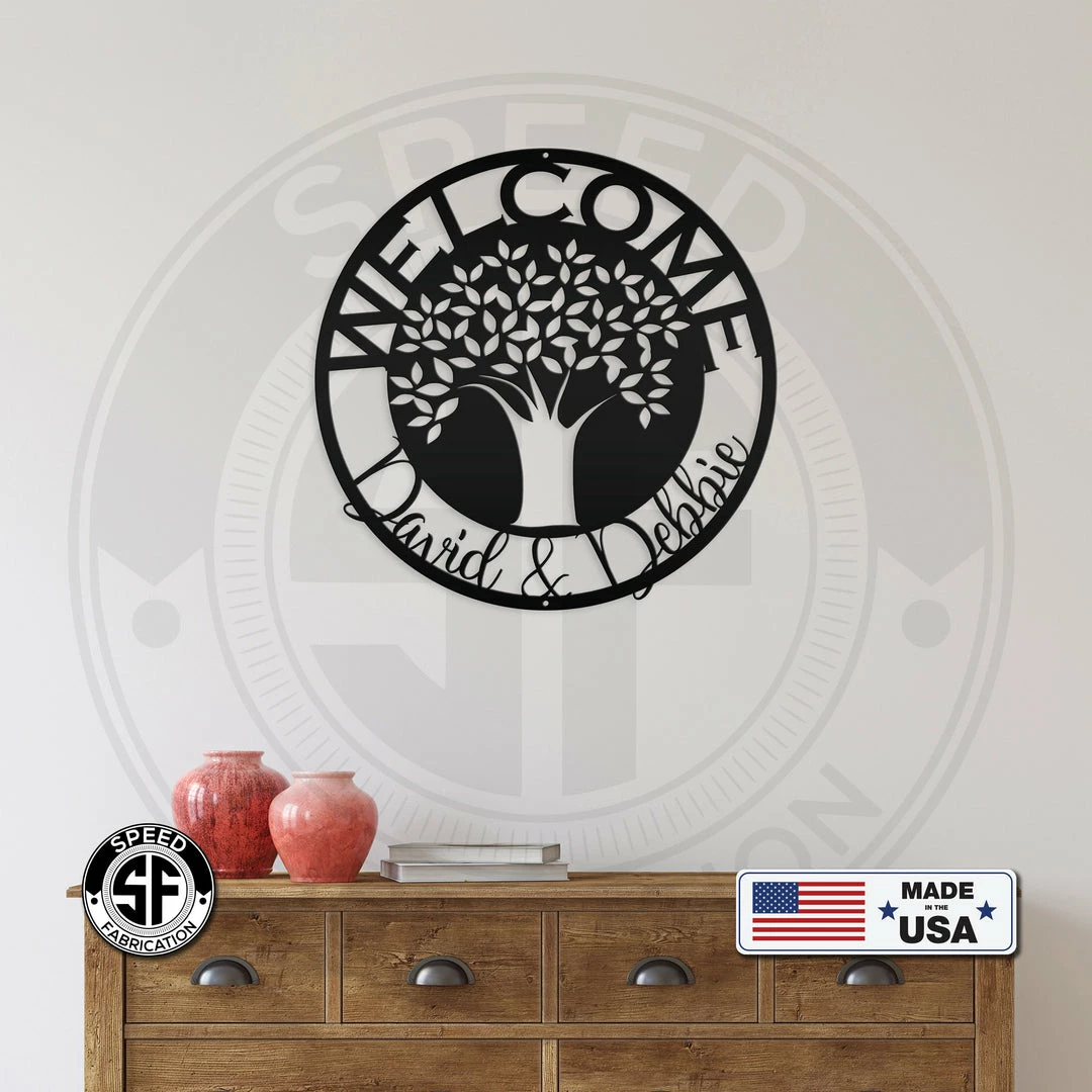 Speed Fabrication Home Decor & Gifts Custom Tree Of Life Welcome Sign - Personalized Home Decor - Indoor Outdoor