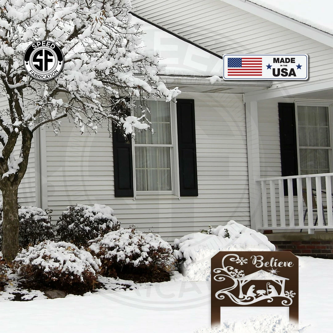 Speed Fabrication Believe Nativity Scene Outdoor Yard Sign Home Decor & Gifts