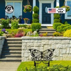 Speed Fabrication Butterfly Welcome Metal Yard Stake Sign