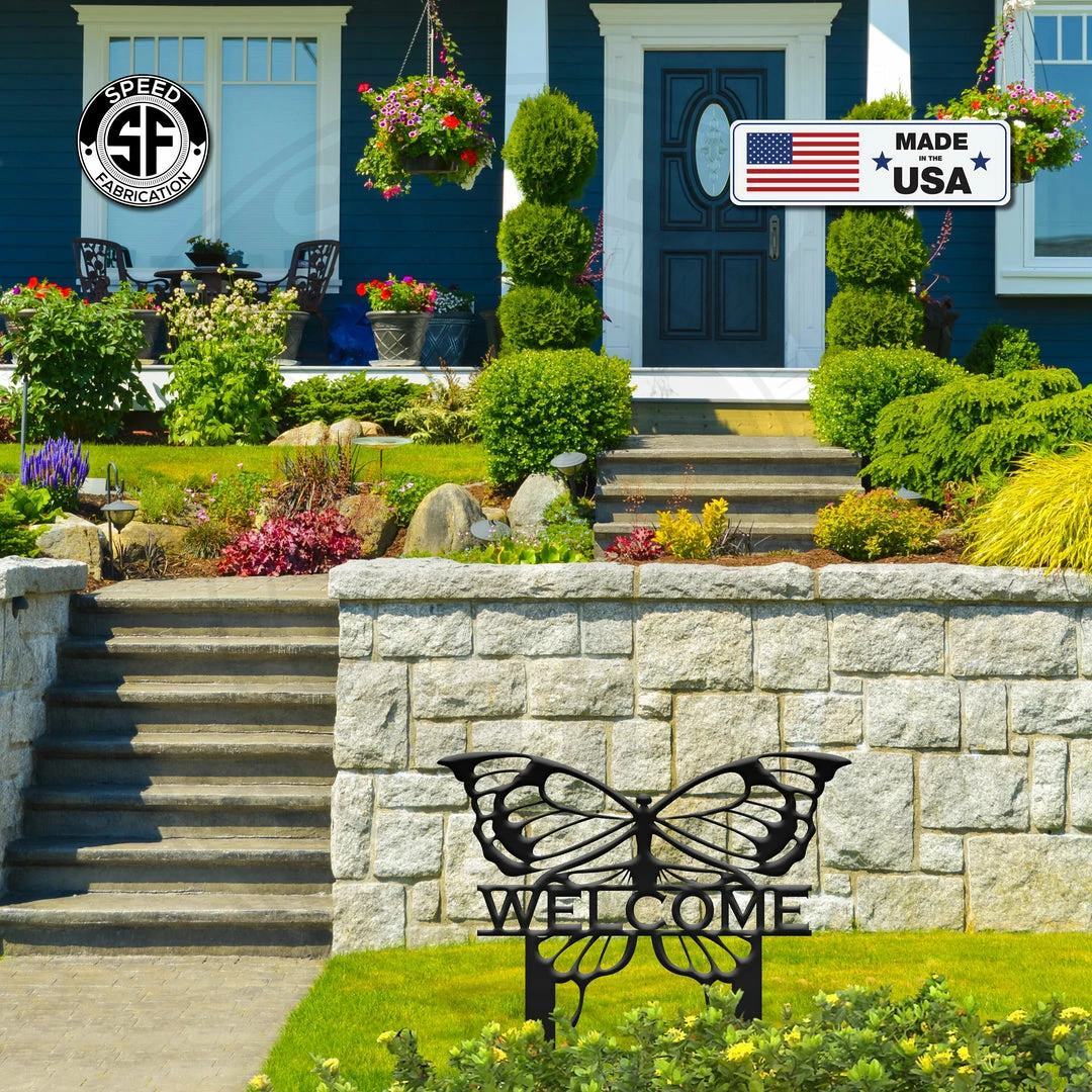 Speed Fabrication Butterfly Welcome Metal Yard Stake Sign