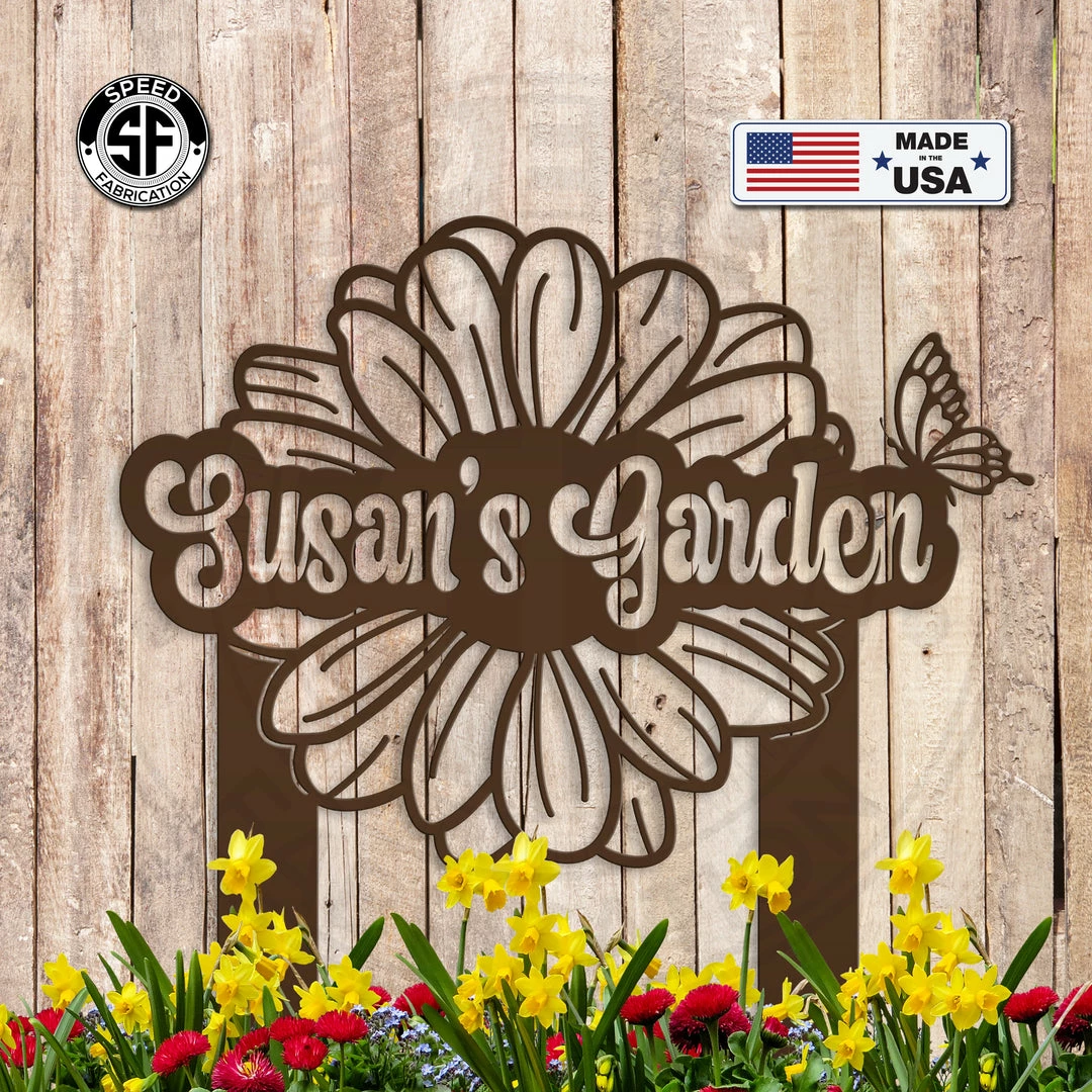 Speed Fabrication Personalized Flower And Butterfly Garden Metal Yard Stake Sign