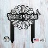 Speed Fabrication Personalized Flower And Butterfly Garden Metal Yard Stake Sign