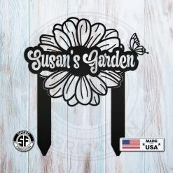 Speed Fabrication Personalized Flower And Butterfly Garden Metal Yard Stake Sign