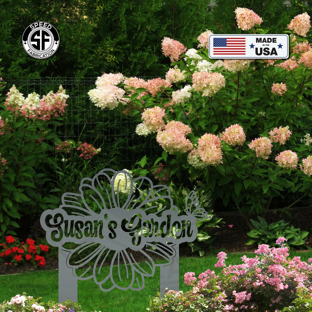 Speed Fabrication Personalized Flower And Butterfly Garden Metal Yard Stake Sign