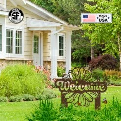 Speed Fabrication Flower And Butterfly Welcome Metal Yard Stake Sign