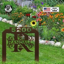 Speed Fabrication Personalized Monogram And Address Number Yard Stake Sign Address/House Number Metal Signs