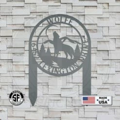 Speed Fabrication Personalized Wolf And Address Yard Stake Metal Sign