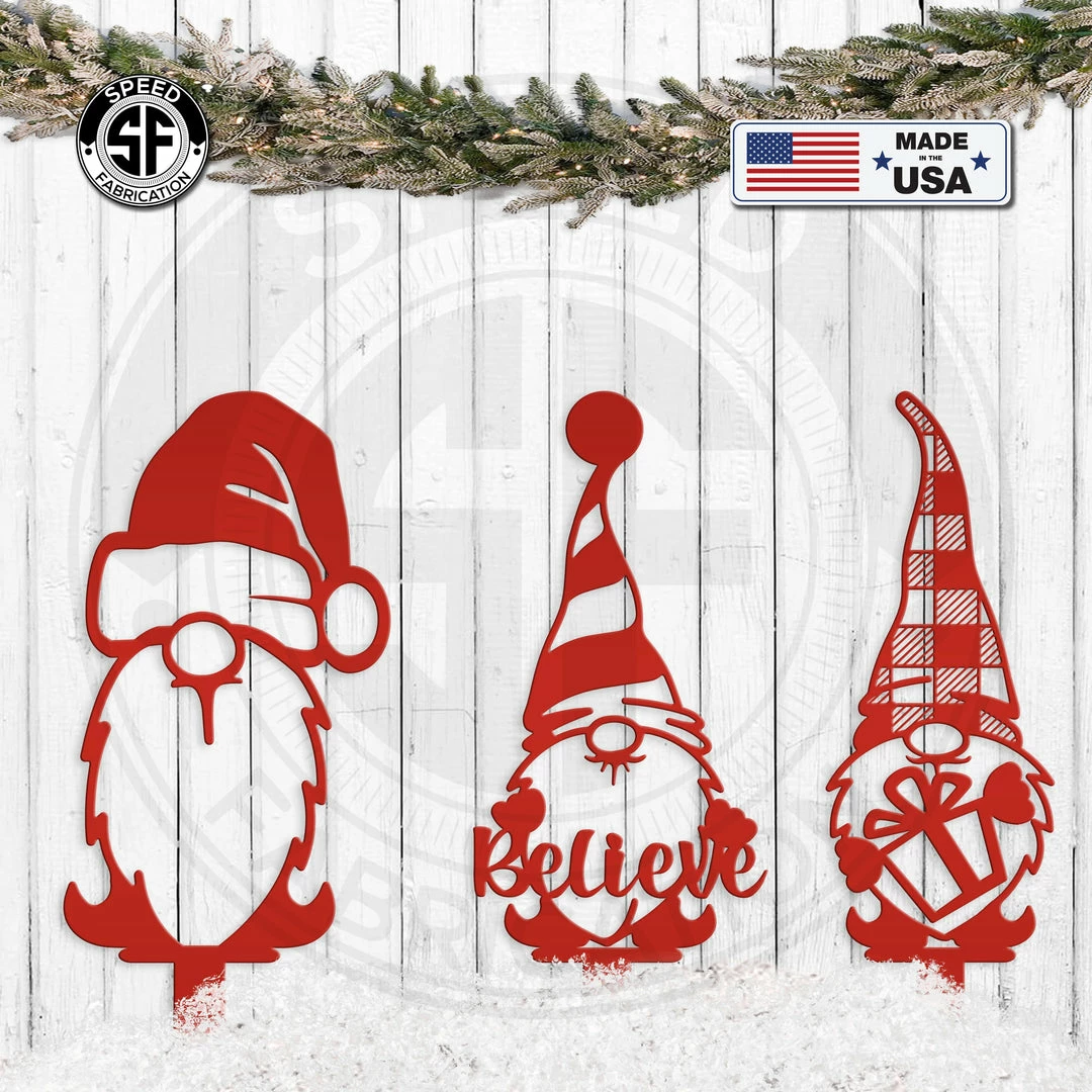 Speed Fabrication Most Popular Assorted Christmas/Holiday Gnome Metal Yard Stakes