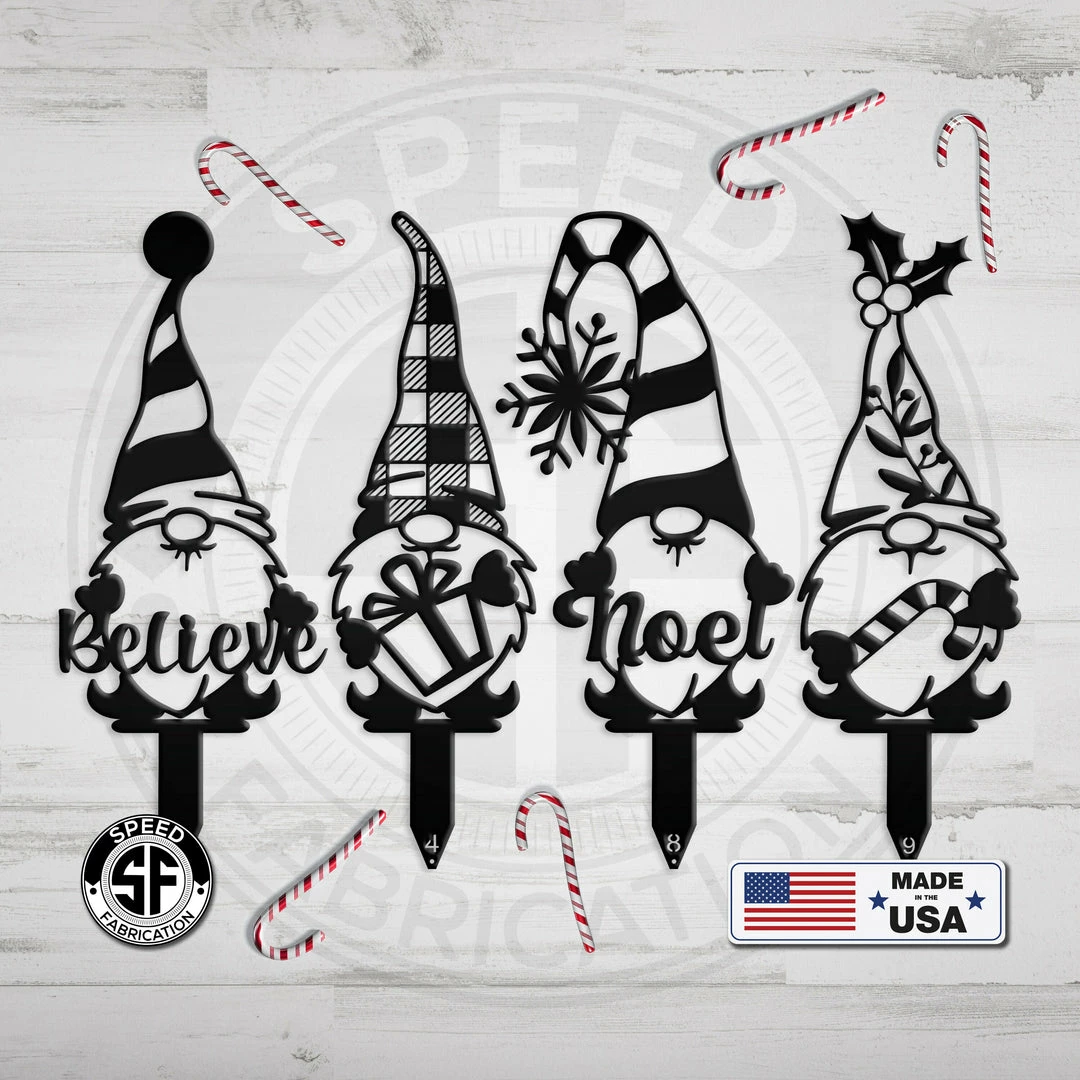 Speed Fabrication Most Popular Assorted Christmas/Holiday Gnome Metal Yard Stakes