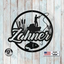 Speed Fabrication Personalized Lake Fishing Scene Metal Sign - Indoor Outdoor - Weatherproof