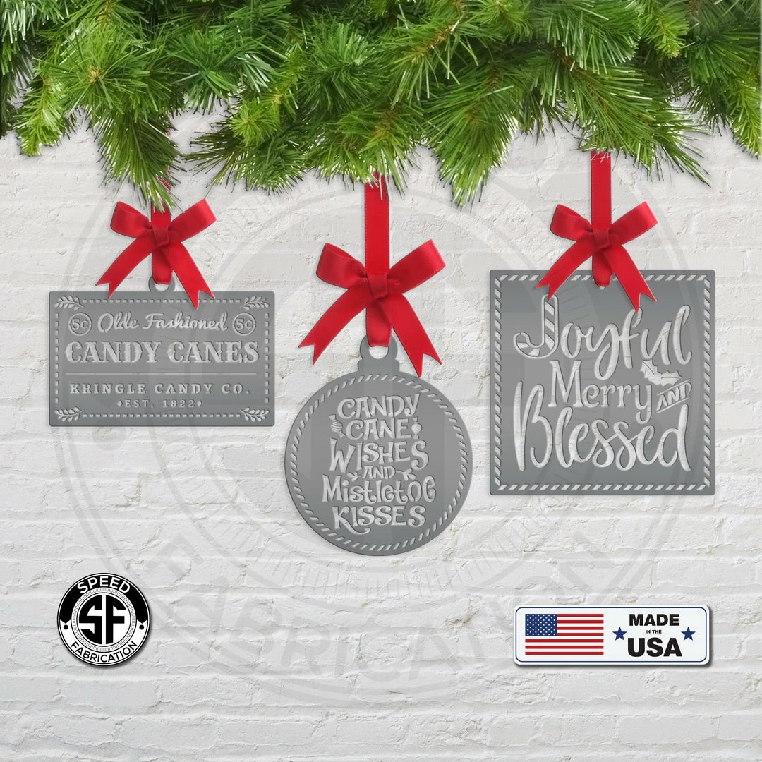 Speed Fabrication Assorted Candy Cane Themed Christmas/Holiday Metal Ornaments