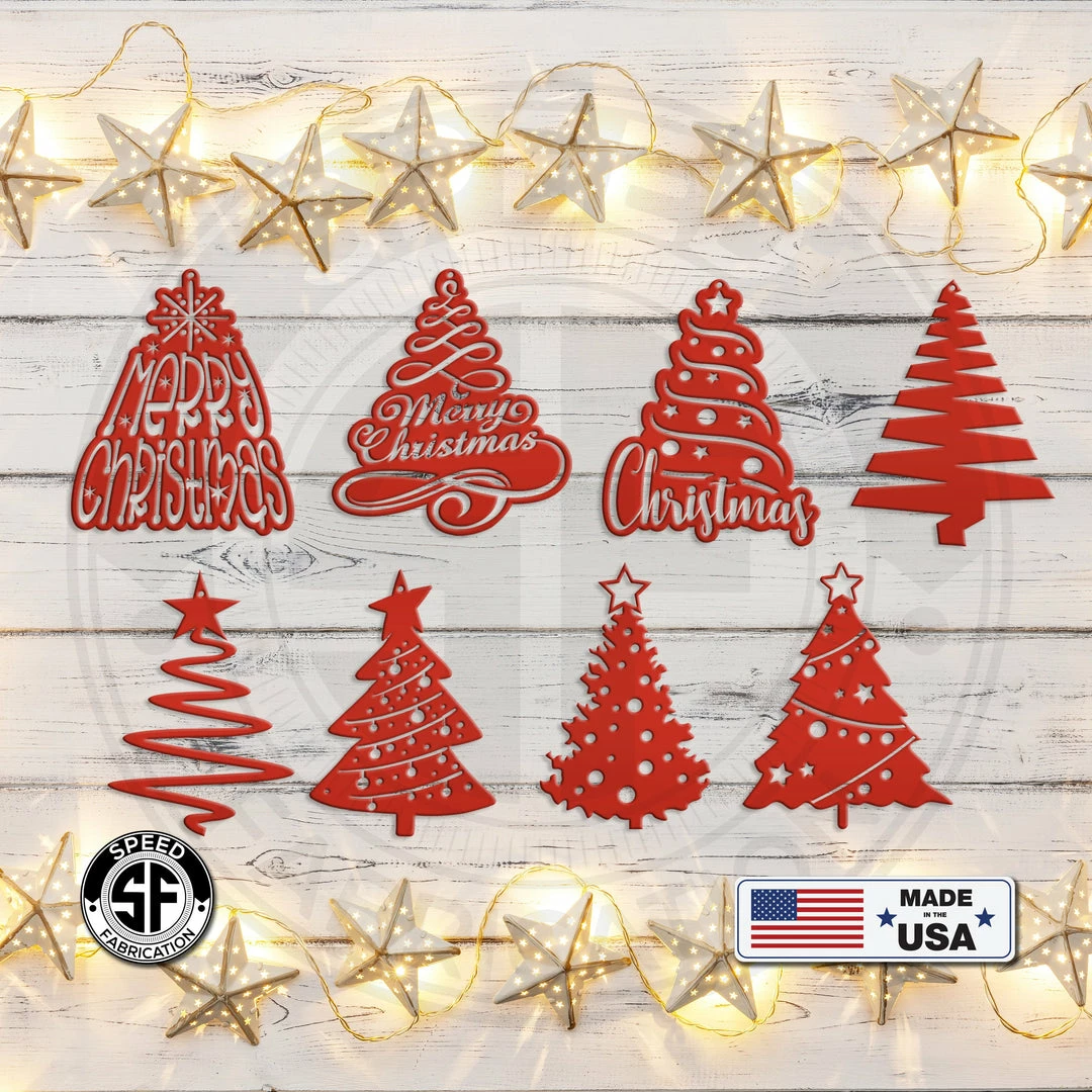 Speed Fabrication Ornaments Assorted Christmas Trees Metal Holiday Ornament