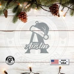 Speed Fabrication Personalized Santa Hat Monogram And Name Metal Christmas/Holiday Ornament
