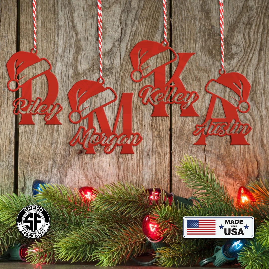 Speed Fabrication Personalized Santa Hat Monogram And Name Metal Christmas/Holiday Ornament