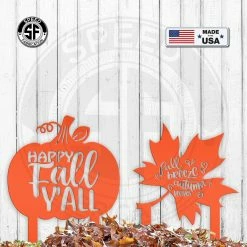 Speed Fabrication Fall/Autumn Metal Signs Assorted Autumn/Fall Leaves & Thanksgiving Pumpkin Metal Yard Stakes