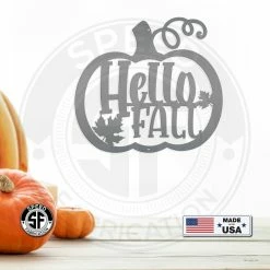 Speed Fabrication Hello Fall Pumpkin Autumn Décor Metal Sign Fall/Autumn Metal Signs