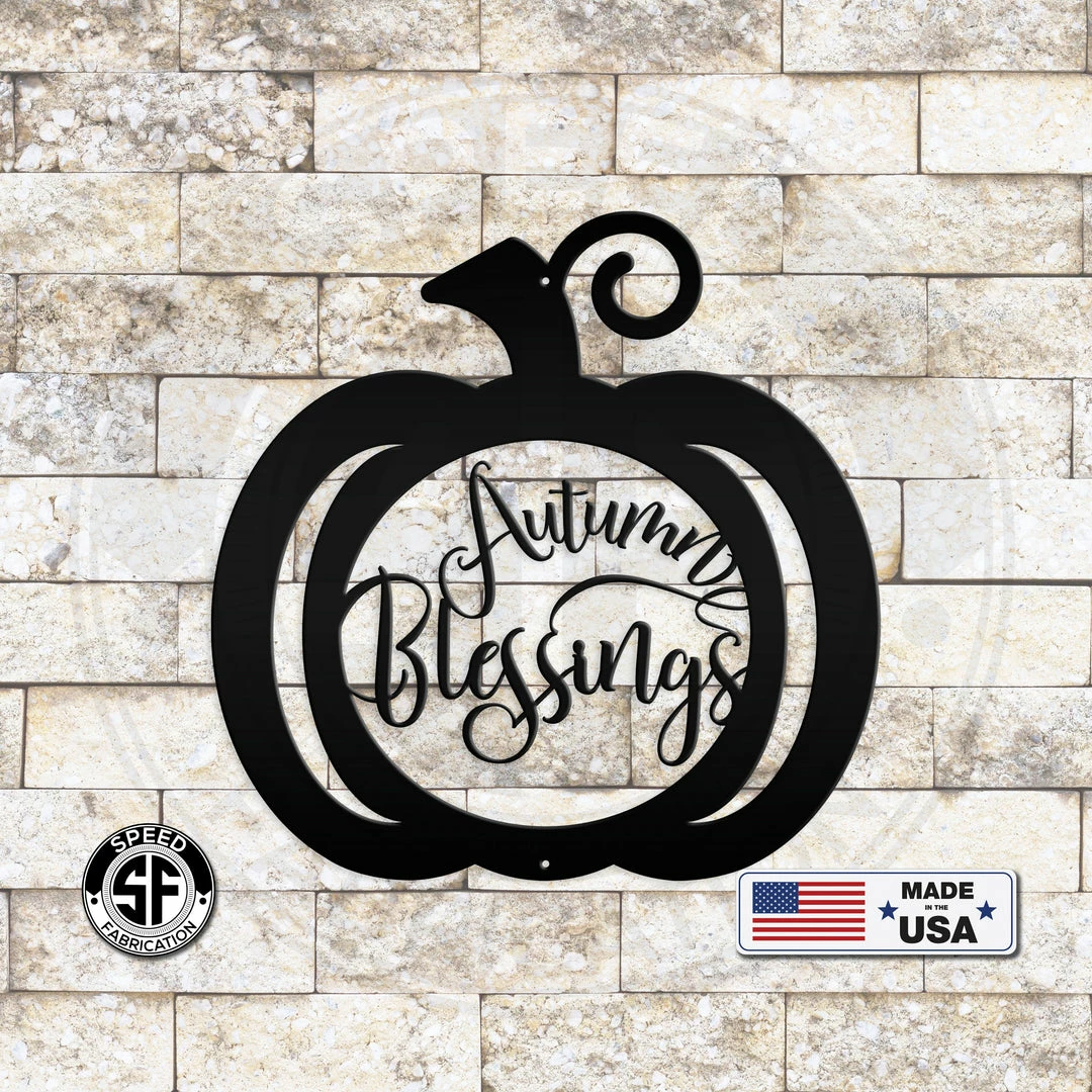 Speed Fabrication Autumn Blessings Pumpkin Fall Décor Metal Sign