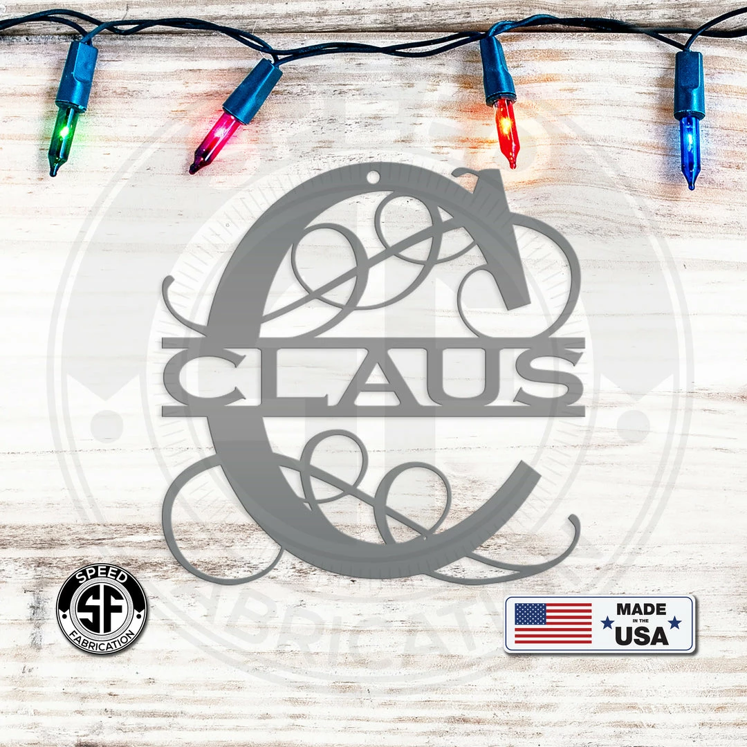 Speed Fabrication Personalized Split Scroll Monogram Metal Christmas/Holiday Ornament