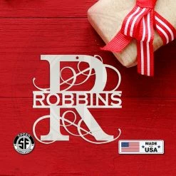 Speed Fabrication Personalized Split Scroll Monogram Metal Christmas/Holiday Ornament