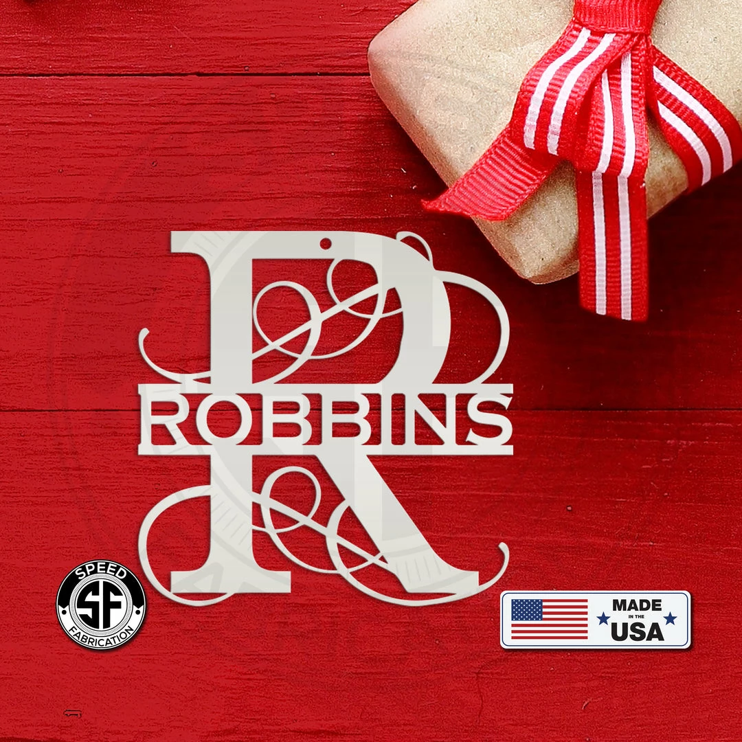 Speed Fabrication Personalized Split Scroll Monogram Metal Christmas/Holiday Ornament