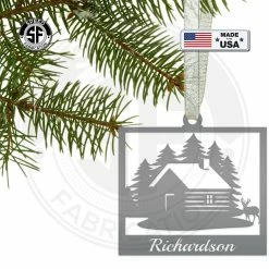 Speed Fabrication Personalized Outdoor Cabin With Deer Metal Christmas/Holiday Ornament Christmas Metal Signs