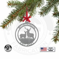Speed Fabrication Personalized Name And Established Date Deer Metal Christmas/Holiday Ornament Christmas Metal Signs