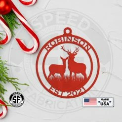 Speed Fabrication Personalized Name And Established Date Deer Metal Christmas/Holiday Ornament Christmas Metal Signs