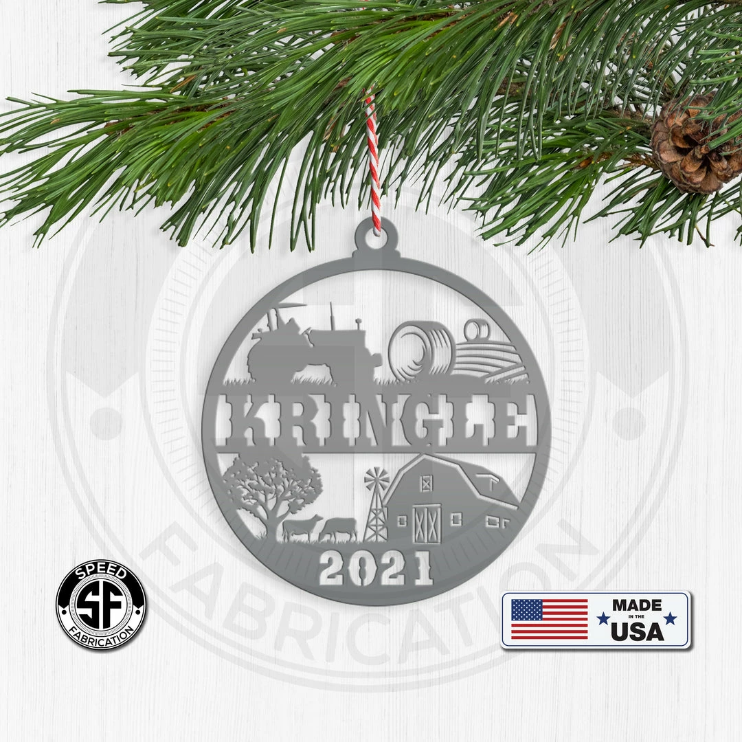 Speed Fabrication Personalized Family Farm With Year Metal Christmas/Holiday Ornament Christmas Metal Signs