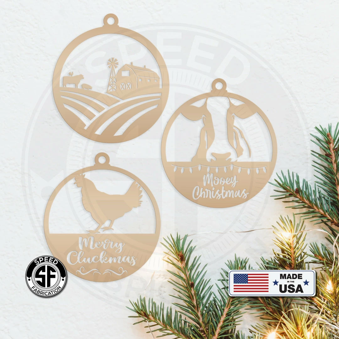 Speed Fabrication Assorted Family Farm, Cow, Pig, Horse, And Chicken Metal Christmas/Holiday Ornaments