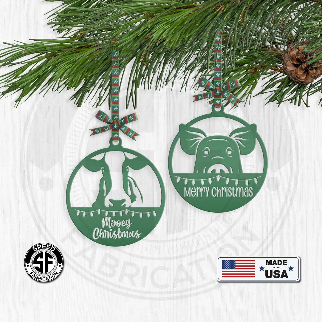 Speed Fabrication Assorted Family Farm, Cow, Pig, Horse, And Chicken Metal Christmas/Holiday Ornaments