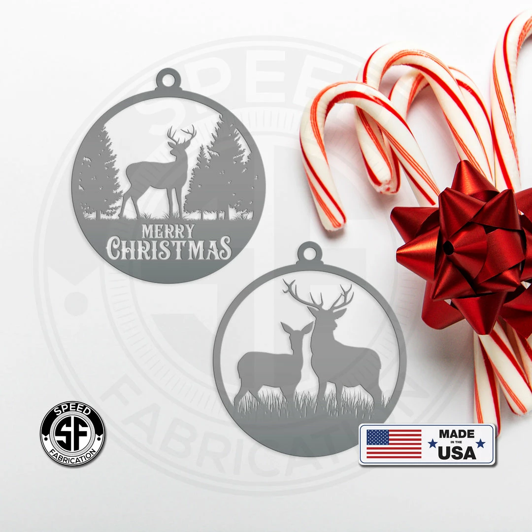Speed Fabrication Assorted Outdoor Cabin, Deer And Doe Merry Christmas Metal Ornaments