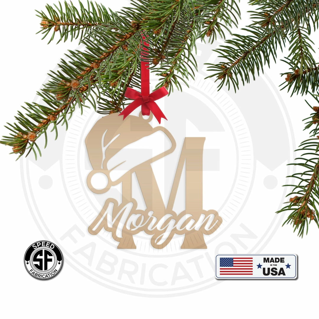 Speed Fabrication Personalized Santa Hat Monogram And Name Metal Christmas/Holiday Ornament