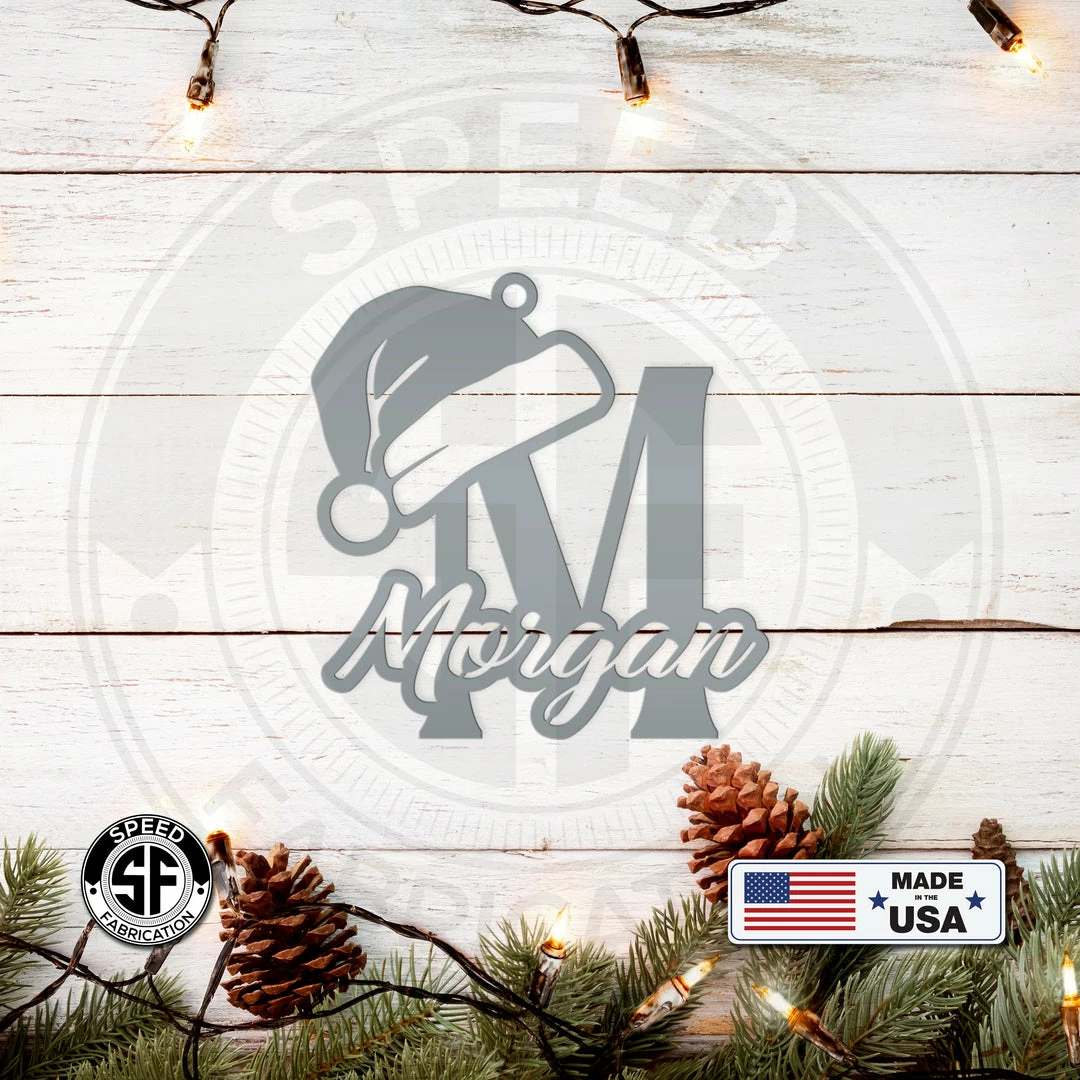 Speed Fabrication Personalized Santa Hat Monogram And Name Metal Christmas/Holiday Ornament