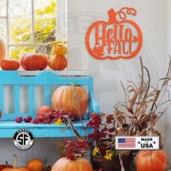 Speed Fabrication Hello Fall Pumpkin Autumn Décor Metal Sign Fall/Autumn Metal Signs