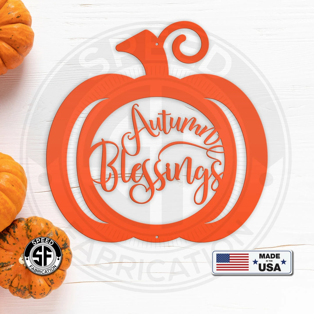 Speed Fabrication Autumn Blessings Pumpkin Fall Décor Metal Sign