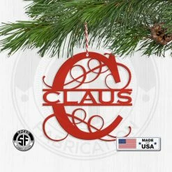 Speed Fabrication Personalized Split Scroll Monogram Metal Christmas/Holiday Ornament