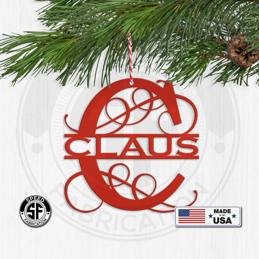 Speed Fabrication Personalized Split Scroll Monogram Metal Christmas/Holiday Ornament