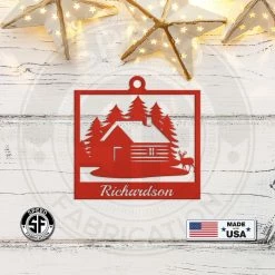 Speed Fabrication Personalized Outdoor Cabin With Deer Metal Christmas/Holiday Ornament Christmas Metal Signs