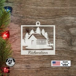 Speed Fabrication Personalized Outdoor Cabin With Deer Metal Christmas/Holiday Ornament Christmas Metal Signs