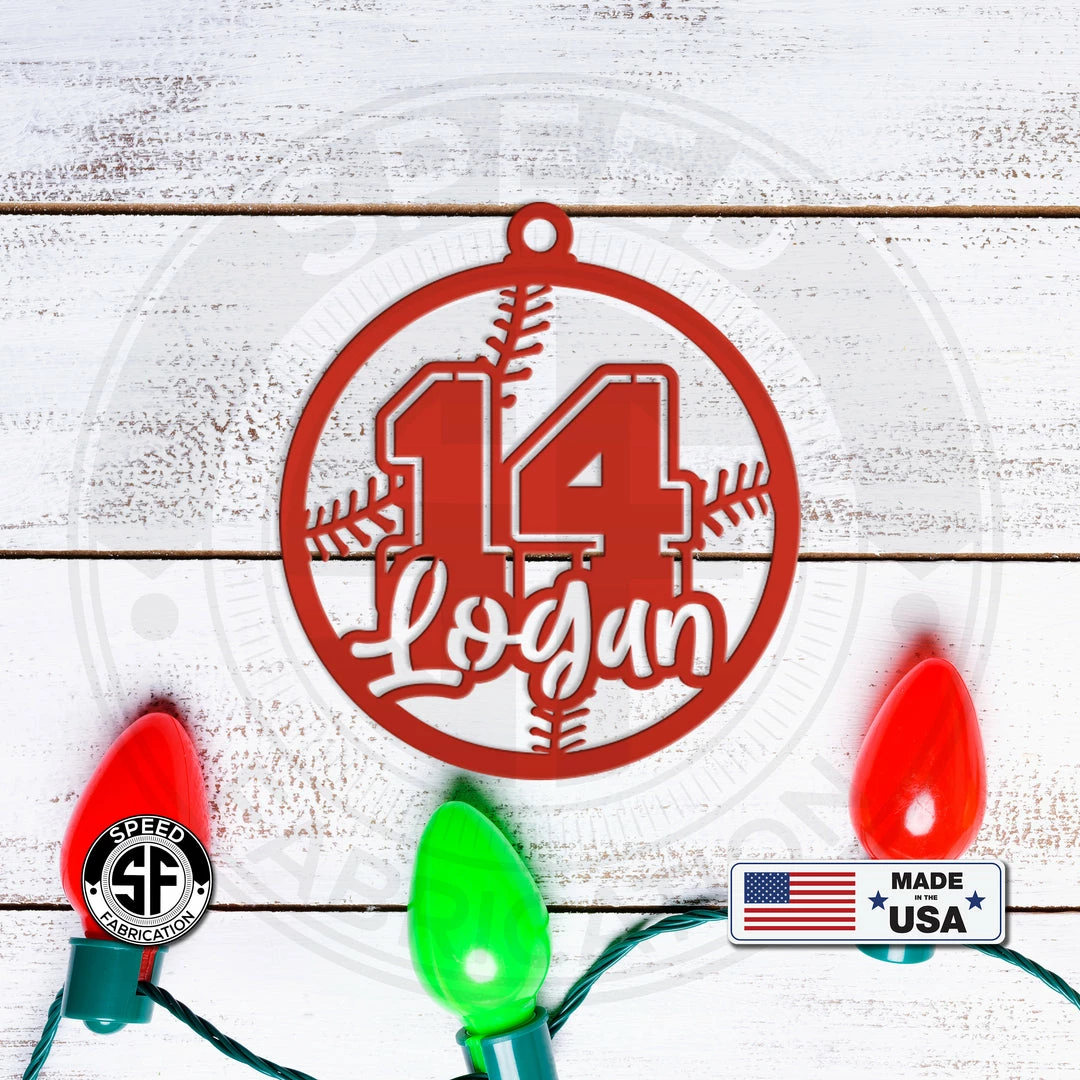 Speed Fabrication Personalized Name & Number Baseball Metal Christmas/Holiday Ornament Christmas Metal Signs