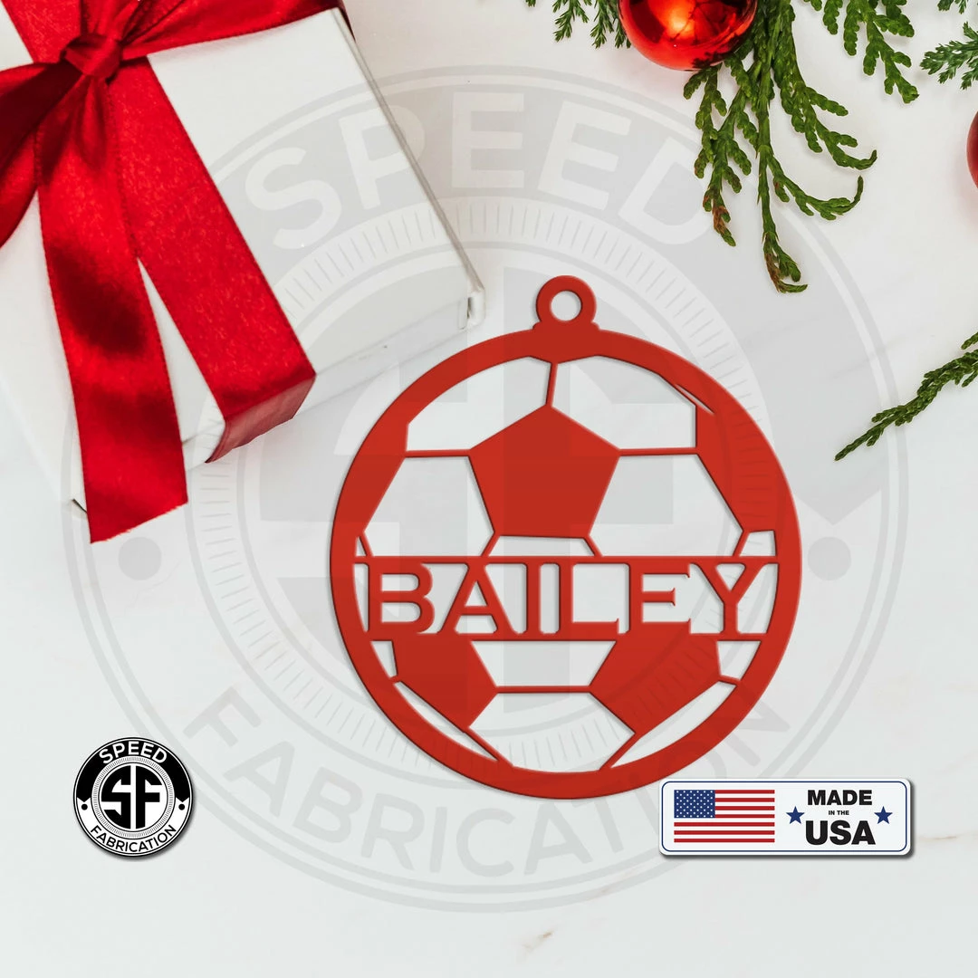 Speed Fabrication Personalized Soccer Metal Christmas/Holiday Ornament