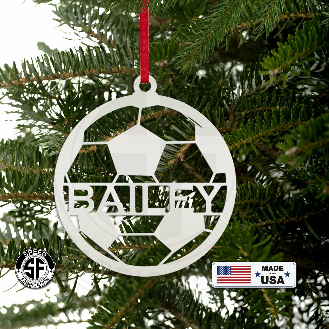 Speed Fabrication Personalized Soccer Metal Christmas/Holiday Ornament